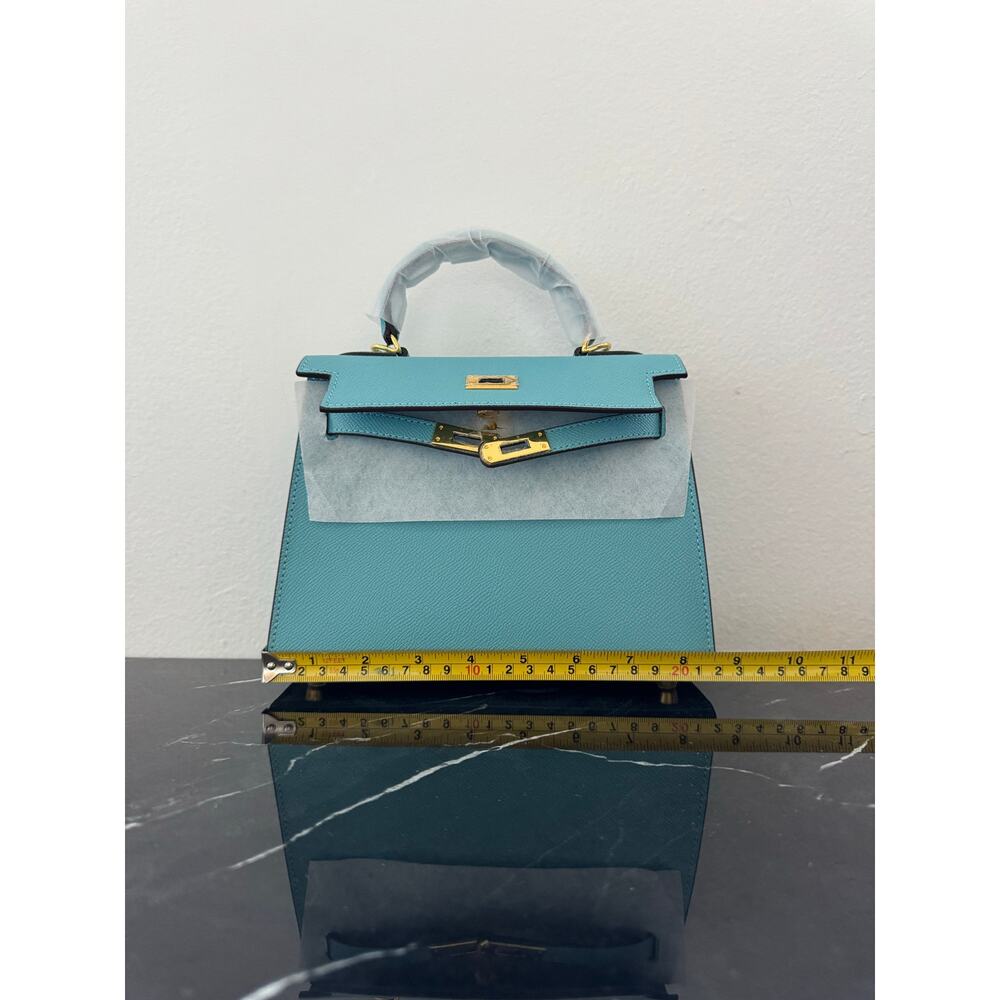 Aqua Blue  “Kelly-Style” Top Handle Bag - Picture 3 of 16